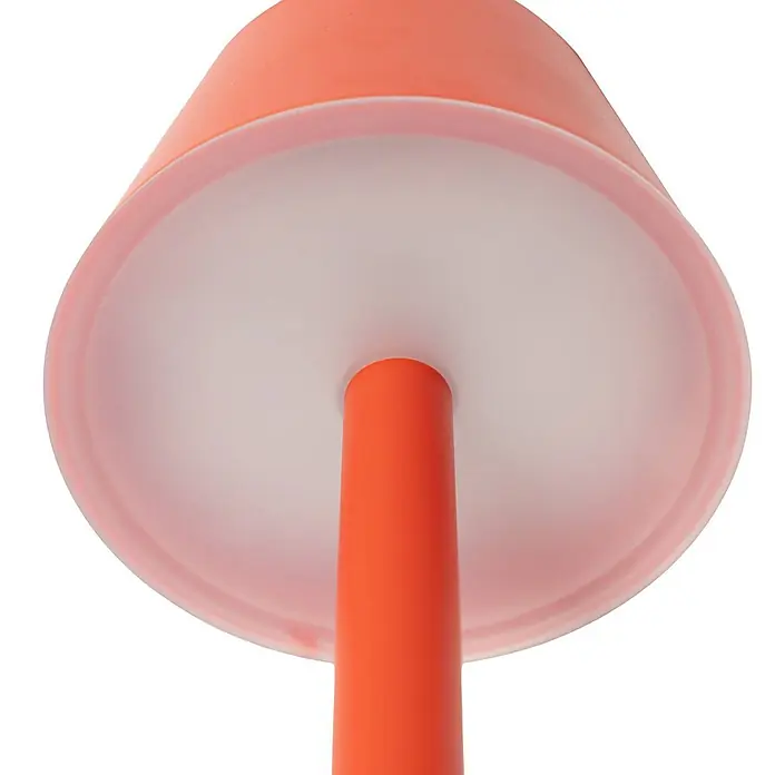 Lindby Tischleuchte Gaja - rot, rot - Orange pilzförmige Lampe von unten gesehen, mit einem transluzenten weißen Diffusor.