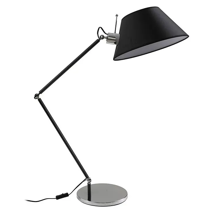 Lucande Tischleuchte Dansari - L x B x H: 98 x 33 x 127 cm, schwarz, schwarz, E27 - Verstellbare Schreibtischlampe mit schwarzem Konusschirm, Gelenkarm aus schwarzem Metall und rundem Chromsockel.