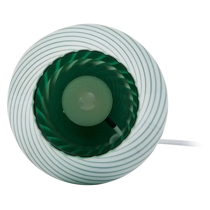 Lindby Tischleuchte Andriana - L x B x H: 15 x 15 x 18,2 cm, grün, grün, E14 - Grün-weiße gewirbelte Glaslampe mit Glühbirne und weißem Stromkabel.