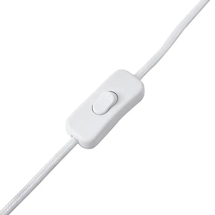 Lindby Tischleuchte Arved - L x B x H: 30 x 30 x 46 cm, weiß / opal, weiß / opal, E27 - Weißer Zwischenschalter an einem geflochtenen Stromkabel.