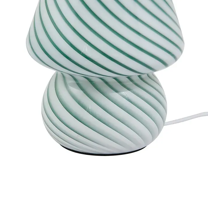 Lindby Tischleuchte Andriana - L x B x H: 15 x 15 x 18,2 cm, grün, grün, E14 - Weiß-grün gestreifte Glas-Pilz-Tischlampe mit Stromkabel.