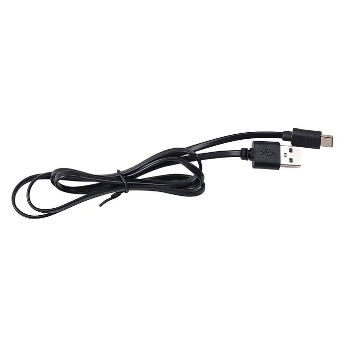 Lindby Tischleuchte Maori - schwarz, schwarz - Schwarzes aufgewickeltes USB-Kabel mit USB-A- und USB-C-Anschlüssen.