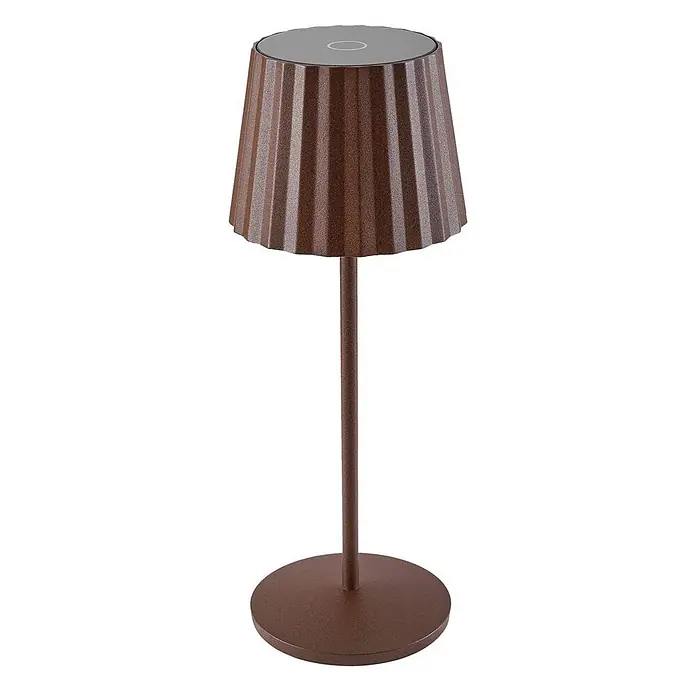 Lindby Tischleuchte Esali - L x B x H: 11 x 11 x 28,5 cm, braun / rost, braun / rost - Braune Tischleuchte mit mattem Finish, plissiertem Schirm und rundem Sockel, Touch-Bedienung oben.