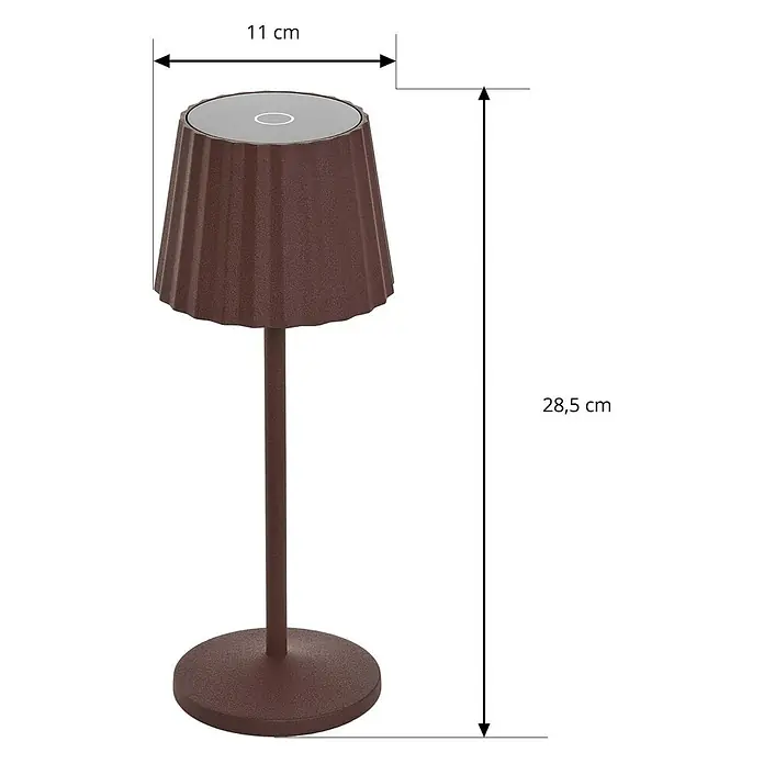 Lindby Tischleuchte Esali - L x B x H: 11 x 11 x 28,5 cm, braun / rost, braun / rost - Braune geriffelte Tischlampe, 28,5 cm hoch, mit 11 cm Durchmesser oben.