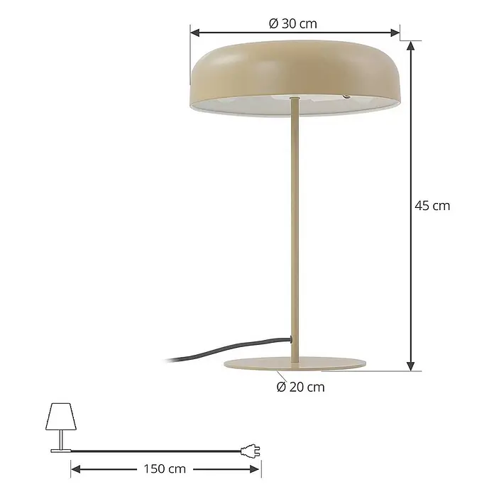 Lindby Tischleuchte Edion - braun / rost, braun / rost, E14 - Minimalistische beigefarbene Tischleuchte, 45 cm hoch, mit rundem 30 cm Schirm und Sockel.