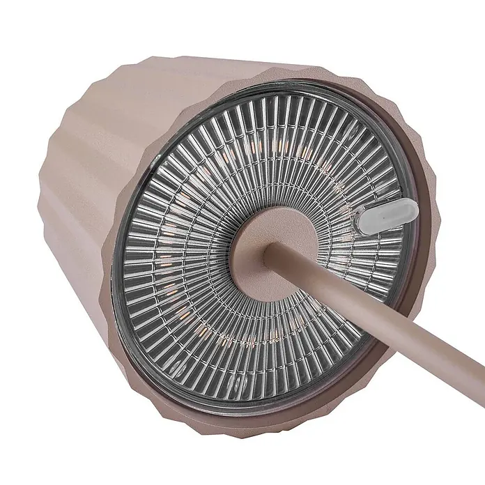Lindby Tischleuchte Esali - creme / amber, creme / amber - Taupe geriffelte zylindrische Lampe mit gemusterter Glaslinse und dünnem Arm.