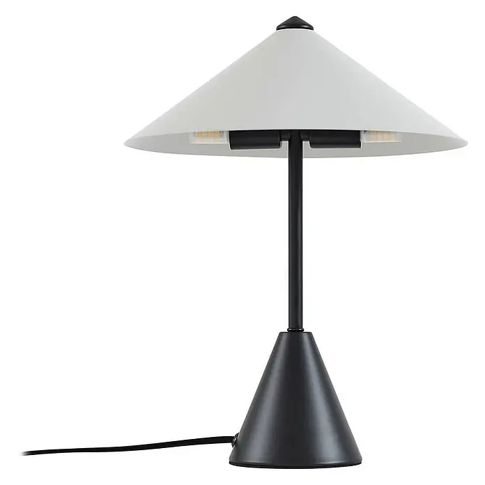 Lindby Tischleuchte Norvik - L x B x H: 27 x 27 x 35,8 cm, schwarz, alu / grau / zink, G9 - Schwarz-weiße konische Tischlampe mit sichtbaren LED-Lichtquellen unter dem Schirm.
