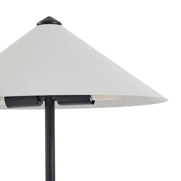 Lindby Tischleuchte Norvik - L x B x H: 27 x 27 x 35,8 cm, schwarz, alu / grau / zink, G9 - Weißer konischer Lampenschirm mit schwarzem Stiel und sichtbarem LED-Lichtband.
