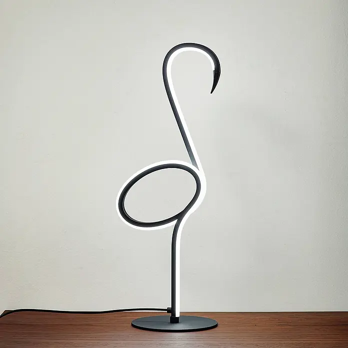Lindby Tischleuchte Pajaro - L x B x H: 18 x 2,4 x 49,5 cm, schwarz, schwarz - Schwarze LED-Lampe in Flamingogestalt mit weißer Beleuchtung.