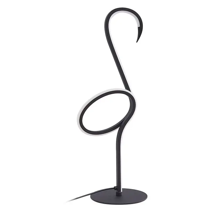 Lindby Tischleuchte Pajaro - L x B x H: 18 x 2,4 x 49,5 cm, schwarz, schwarz - Moderne schwarze LED-Tischleuchte mit weißem Lichtband, geschwungenem, flamingoähnlichem Design auf rundem Fuß.