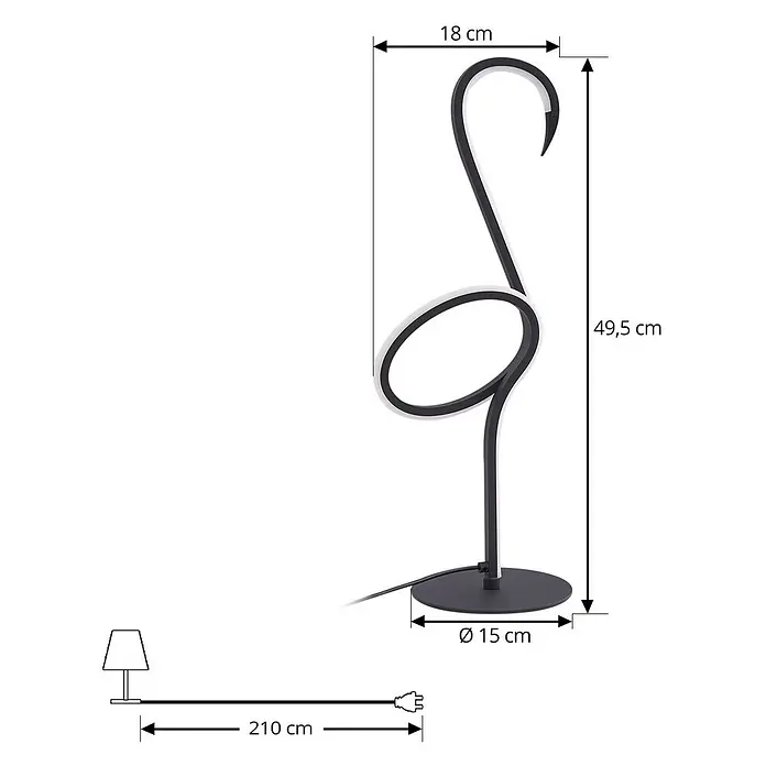 Lindby Tischleuchte Pajaro - L x B x H: 18 x 2,4 x 49,5 cm, schwarz, schwarz - Schwarze LED-Tischlampe in Flamingoform mit weißem Lichtstreifen und rundem Sockel.