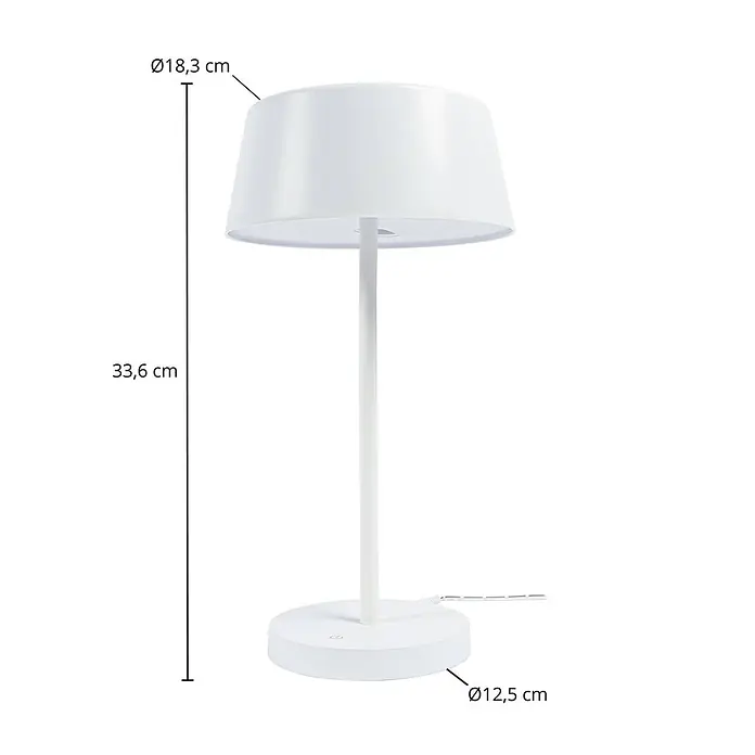 Lindby Tischleuchte Milica - L x B x H: 18,3 x 18,3 x 33,6 cm, weiß / opal, weiß / opal - Weiße Tischlampe mit zylindrischem Schirm, schlankem Stiel und rundem Fuß. Maße: H 33,6 cm, Schirm Ø 18,3 cm, Fuß Ø 12,5 cm.