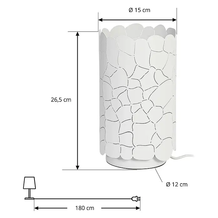 Lindby Tischleuchte Aralena - weiß / opal, E27 - Weiße Dekoleuchte mit organischem Ausschnittmuster. H: 26,5 cm, Ø oben: 15 cm, Ø Fuß: 12 cm.