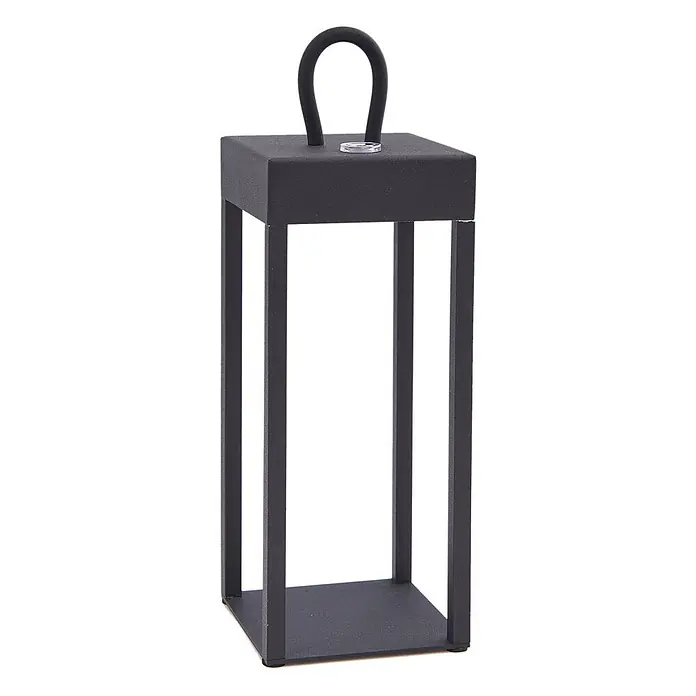 Lindby Tischleuchte Iruna - L x B x H: 9 x 9 x 26,5 cm, schwarz, schwarz - Schwarze quadratische minimalistische tragbare Laterne mit U-förmigem Griff.