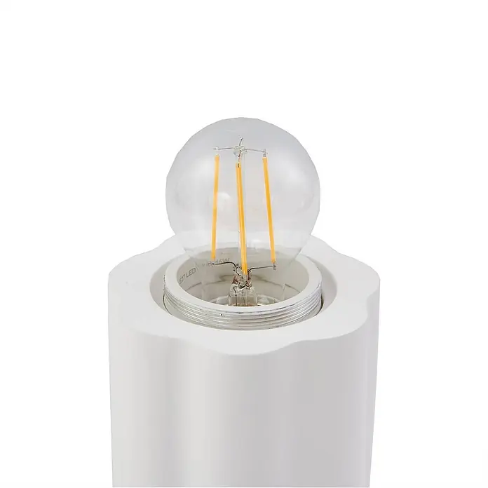 Lindby Tischleuchte Nielson - L x B x H: 11 x 11 x 23 cm, weiß / opal, weiß / opal, E27 - Klare LED-Filamentbirne in einer weißen, geriffelten Leuchtenfassung.