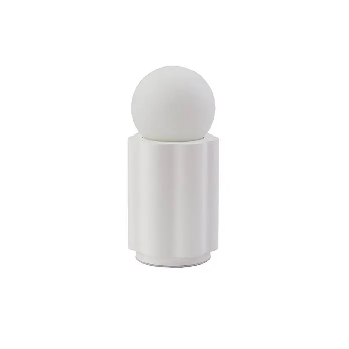 Lindby Tischleuchte Nielson - L x B x H: 11 x 11 x 23 cm, weiß / opal, weiß / opal, E27 - Weiße Tischlampe mit kugelförmigem Diffusor und gerilltem zylindrischem Sockel.