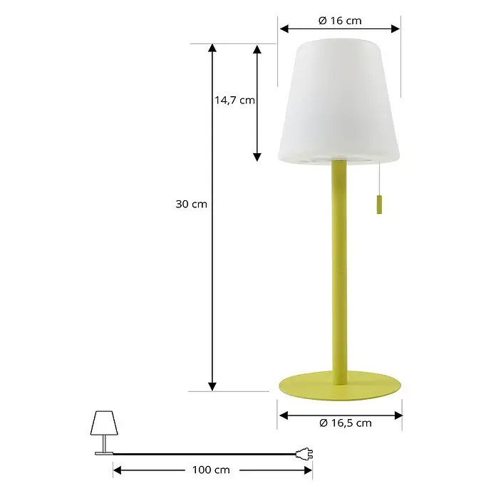 Lindby Tischleuchte Azalea - gelb / orange - Weiße und lindgrüne Tischlampe mit Zugschalter, 30 cm hoch, 16,5 cm Fußdurchmesser, 100 cm Kabel.