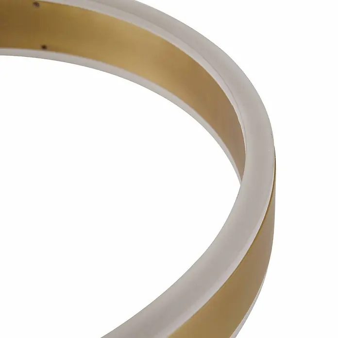 Lucande Tischleuchte Yekta - L x B x H: 30 x 30 x 58,5 cm, messing / gold, messing / gold - Rundes Beleuchtungselement mit goldenem Innenband und mattweißem Außenband.
