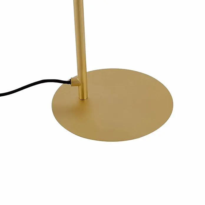 Lucande Tischleuchte Yekta - L x B x H: 30 x 30 x 58,5 cm, messing / gold, messing / gold - Runde goldene Stehleuchtenbasis mit vertikalem Stiel und schwarzem Stromkabel.