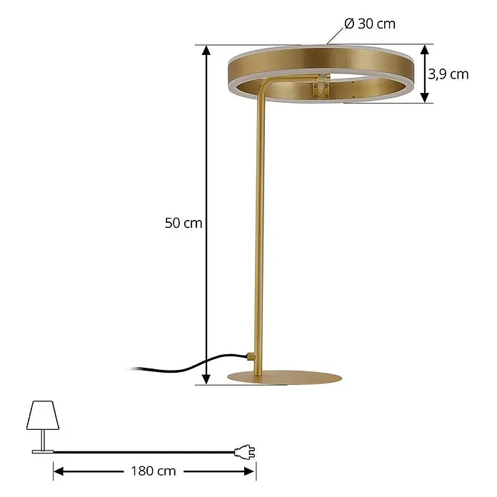 Lucande Tischleuchte Yekta - L x B x H: 30 x 30 x 58,5 cm, messing / gold, messing / gold - Goldfarbene Tischleuchte mit rundem Kopf und rundem Sockel, 50 cm hoch.