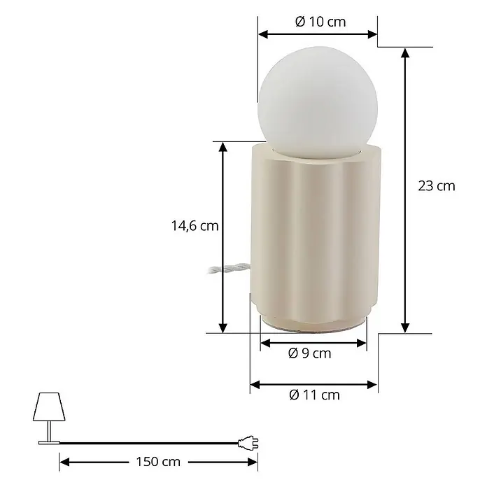 Lindby Tischleuchte Nielson - creme / amber, weiß / opal, E27 - Creme Tischlampe mit geripptem zylindrischem Sockel und kugelförmiger weißer Glühbirne.