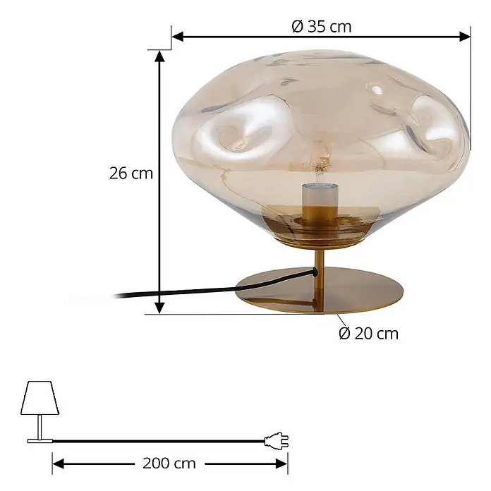 Lindby Tischleuchte Lelia - L x B x H: 35 x 35 x 27,5 cm, creme / amber, E27 - Organische Tischlampe aus bernsteinfarbenem Glas mit goldenem Fuß.