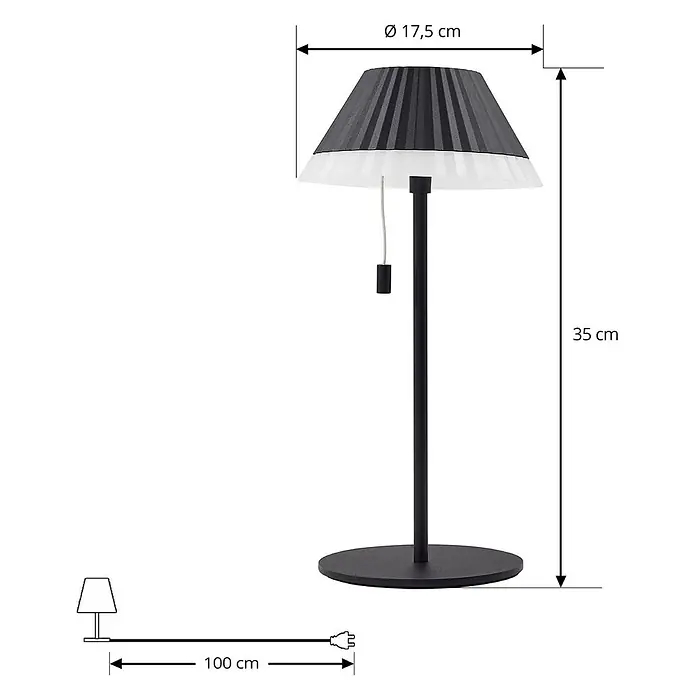 Lindby Tischleuchte Ilvi - L x B x H: 17,5 x 17,5 x 35 cm, schwarz, schwarz - Schwarze Tischleuchte mit plissiertem schwarz-weißem Schirm, 35 cm hoch, 17,5 cm Schirmdurchmesser, 100 cm Kabel.