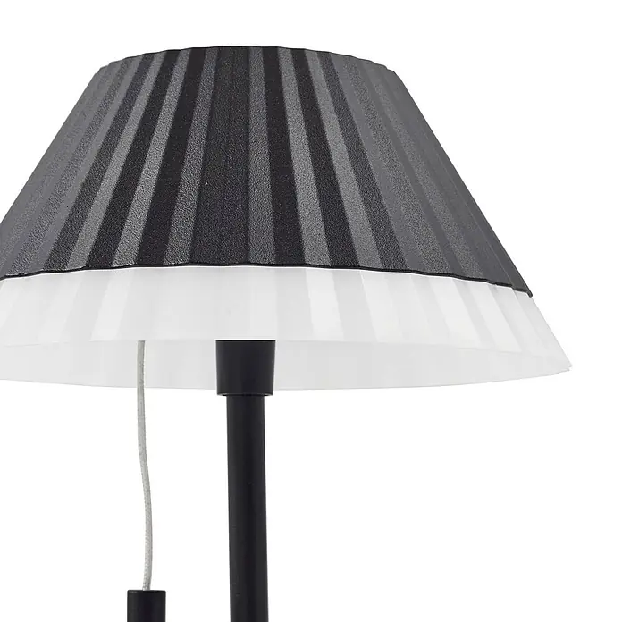 Lindby Tischleuchte Ilvi - L x B x H: 17,5 x 17,5 x 35 cm, schwarz, schwarz - Plissierte Lampe mit schwarzen und weißen Schirmen auf schwarzem Ständer, mit Zugkordel.