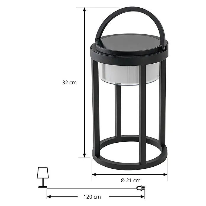 Lucande Tischleuchte Tilena - L x B x H: 21 x 21 x 32 cm, schwarz - Schwarze zylindrische Laternen-LED-Lampe mit weißem Diffusor und Griff. 32 cm hoch und 21 cm Durchmesser.