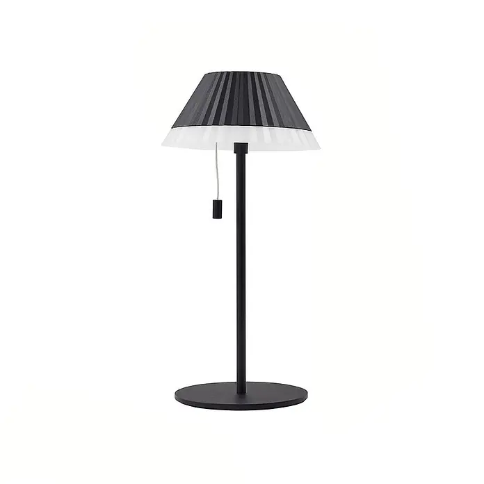 Lindby Tischleuchte Ilvi - L x B x H: 17,5 x 17,5 x 35 cm, schwarz, schwarz - Schwarze Tischlampe mit plissiertem Schirm, oben schwarz, unten weiß durchscheinend, mit Zugschalter.