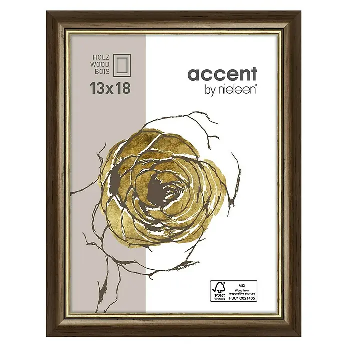 Nielsen Holzrahmen Ascot - 13 x 18 cm, Dunkelbraun/Gold, Glas - Bilderrahmen aus Holz mit den Maßen 13x18 cm von accent by nielsen, ideal zum Einrahmen von Fotos oder Kunstwerken.