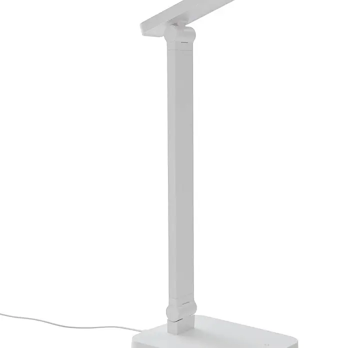 Lindby Tischleuchte Rylas - weiß / opal, weiß / opal - Weiße verstellbare Schreibtischlampe mit rechteckigem LED-Kopf und klappbarem Arm.