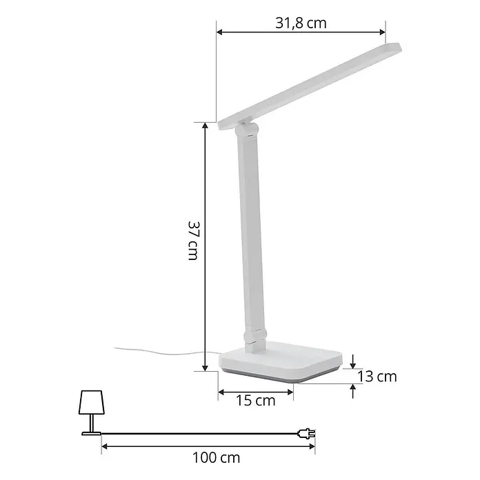Lindby Tischleuchte Rylas - weiß / opal, weiß / opal - Weiße Schreibtischlampe mit verstellbarem Arm, Maßen und Netzkabellänge.