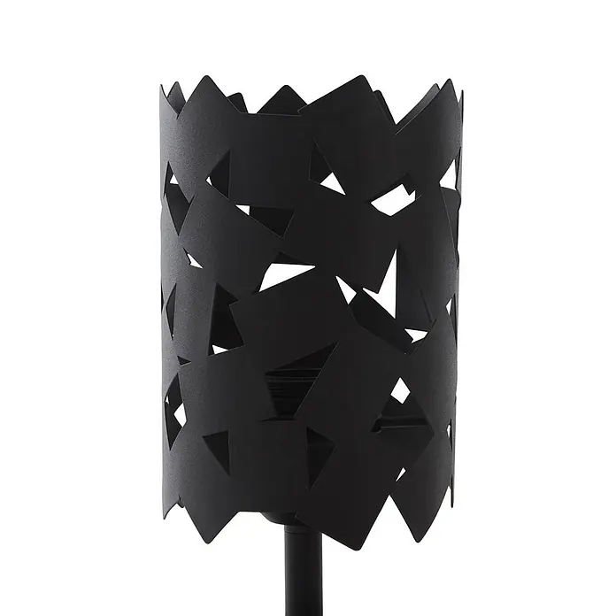 Lucande Tischleuchte Aeloria - L x B x H: 12 x 12 x 25 cm, schwarz, schwarz, E27 - Schwarze Metalllaterne mit unregelmäßigen dreieckigen Aussparungen, auf schlankem Ständer montiert.