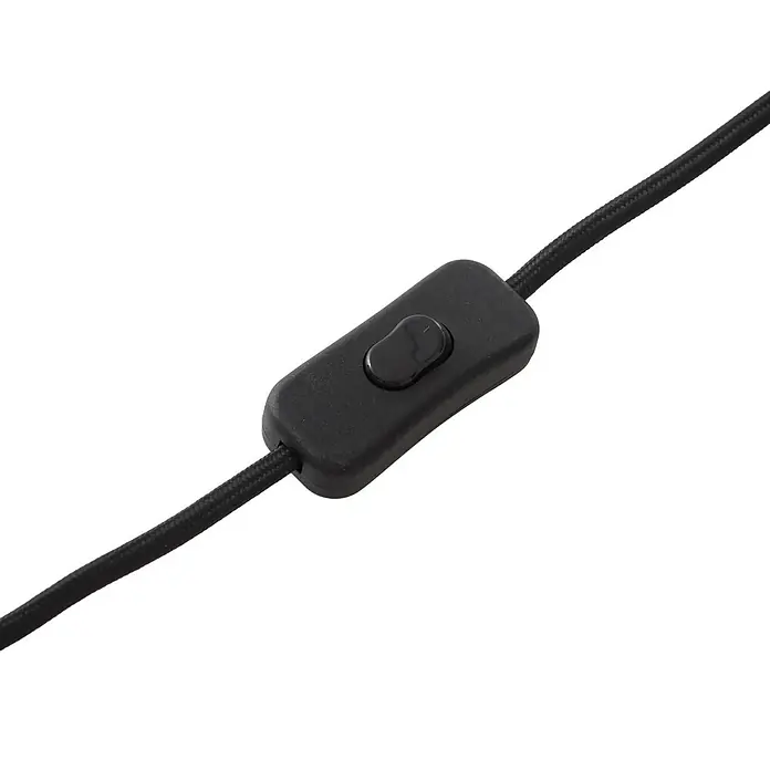 Lucande Tischleuchte Aeloria - L x B x H: 12 x 12 x 25 cm, kupfer, E27 - Schwarzer Inline-Kabelschalter an einem geflochtenen Kabel für Elektrogeräte.