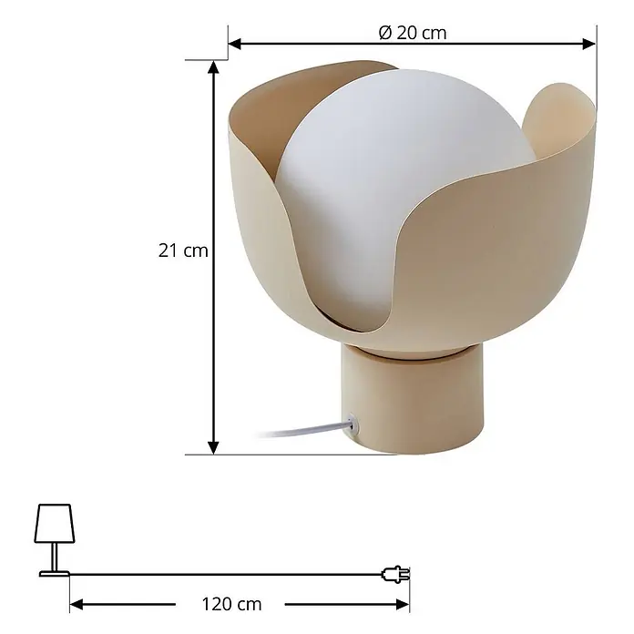 Lindby Tischleuchte Fiora - L x B x H: 20 x 20 x 21 cm, creme / amber, E27 - Beige Tischleuchte mit tulpenförmigem Sockel, der einen weißen kugelförmigen Lichtdiffusor hält.