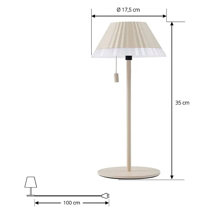 Lindby Tischleuchte Ilvi - L x B x H: 17,5 x 17,5 x 35 cm, creme / amber, creme / amber - Helle Holztischleuchte mit plissiertem beigem Schirm, 35cm hoch, Ø 17,5cm Schirm, 100cm Kabel.