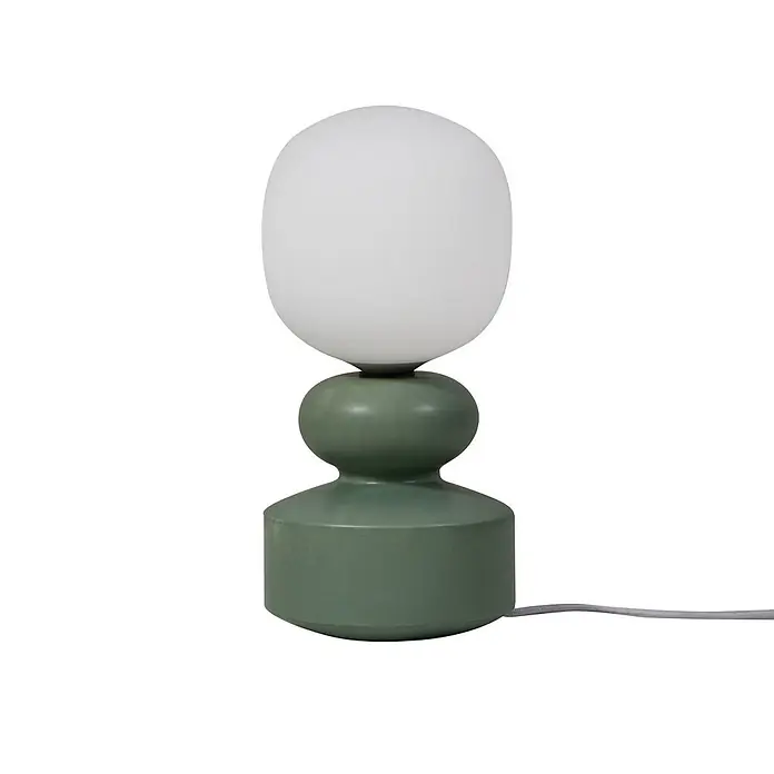 Lucande Tischleuchte Fidelo - L x B x H: 18 x 18 x 38 cm, grün, weiß / opal, E14 - Matte grüne Keramik-Tischlampe mit weißem Opalglasdiffusor.