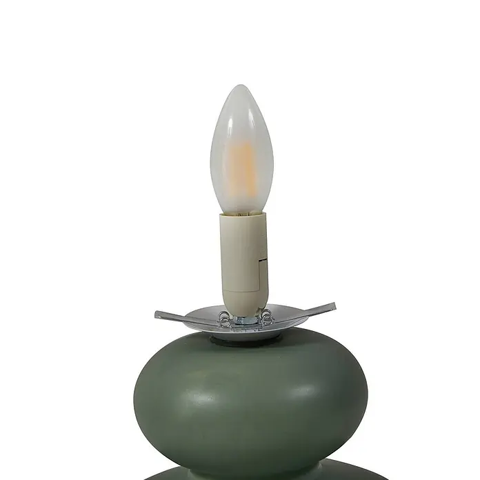 Lucande Tischleuchte Fidelo - L x B x H: 18 x 18 x 38 cm, grün, weiß / opal, E14 - Grüne Keramik-Lampenfuß mit Metallschirmhalter und kerzenförmiger Glühbirne.