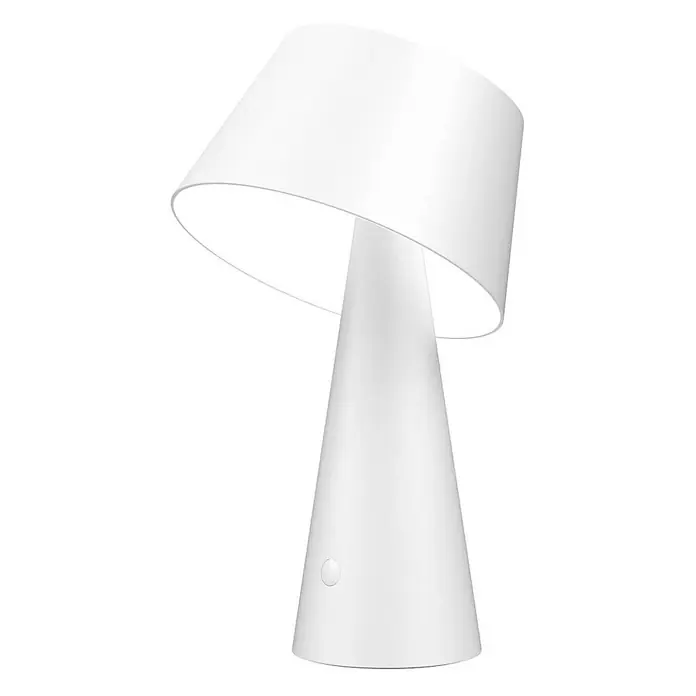 Lindby Tischleuchte Lirinor - weiß / opal, weiß / opal - Weiße moderne Tischlampe mit konischem Fuß, schrägem Schirm und rundem Knopf.