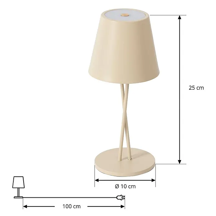 Lindby Tischleuchte Janea - creme / amber, creme / amber - Cremefarbene Tischleuchte mit konischem Schirm, verschlungenem Standfuß und rundem Sockel. Maße: H 25 cm, Ø 10 cm.