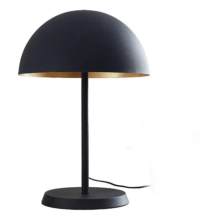 Lindby Tischleuchte Idalene - L x B x H: 35 x 35 x 51 cm, schwarz, schwarz, E27 - Schwarze, kuppelförmige Tischlampe mit goldener Innenseite und rundem, schwarzem Fuß.