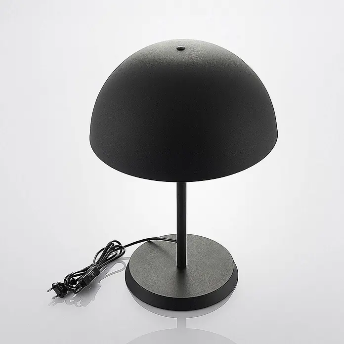 Lindby Tischleuchte Idalene - L x B x H: 35 x 35 x 51 cm, schwarz, schwarz, E27 - Mattschwarze Metall-Tischlampe mit kuppelförmigem Schirm, rundem Fuß und Stromkabel mit Ein-/Ausschalter.