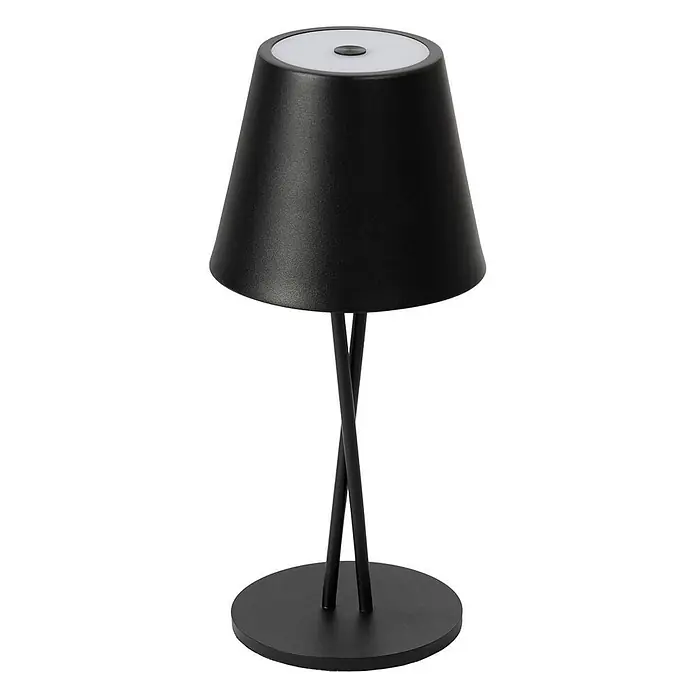 Lindby Tischleuchte Janea - L x B x H: 11,4 x 11,4 x 25 cm, schwarz, schwarz - Schwarze Tischlampe mit kegelförmigem Schirm, weißem Diffusor oben mit Bedienknopf, gekreuzten schlanken Beinen und rundem Fuß.
