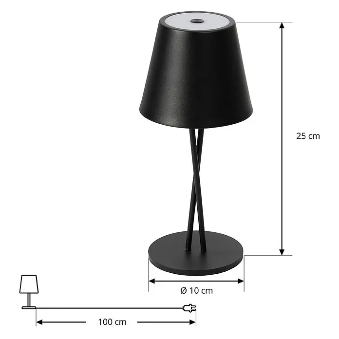Lindby Tischleuchte Janea - L x B x H: 11,4 x 11,4 x 25 cm, schwarz, schwarz - Schwarze Tischlampe mit konischem Schirm, weißer Oberseite, gedrehtem Standfuß und rundem Sockel.
