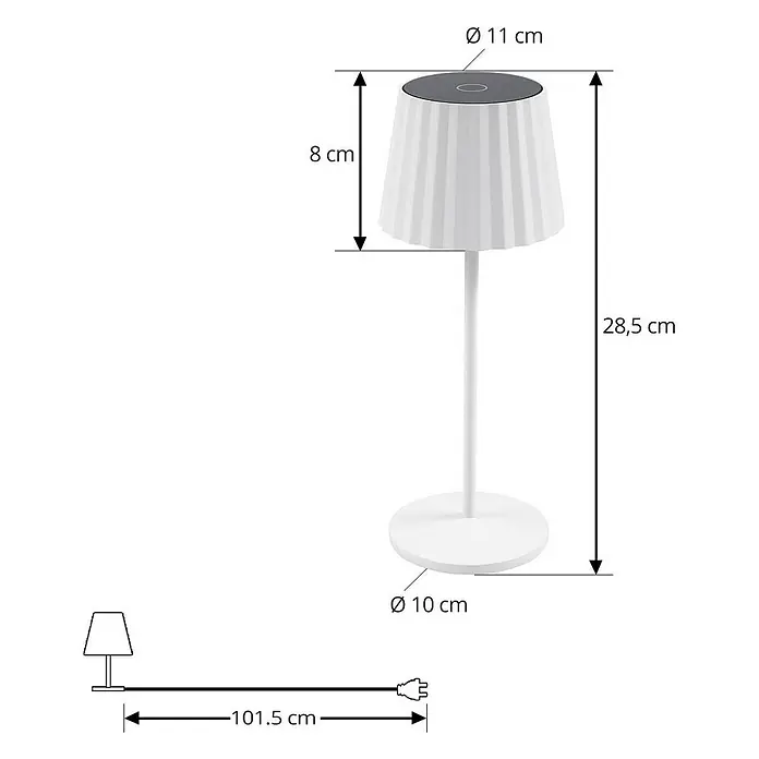 Lindby Tischleuchte Esali - L x B x H: 11 x 11 x 28,5 cm, weiß / opal, weiß / opal - Weiße Tischleuchte mit dunkler Oberseite. H 28,5 cm, Schirm Ø 11 cm, Fuß Ø 10 cm, Kabel 101,5 cm.
