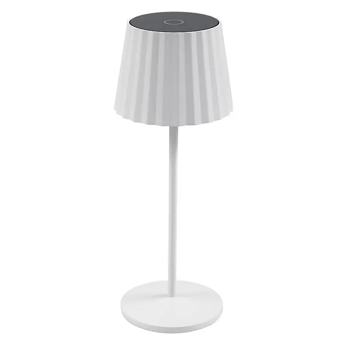 Lindby Tischleuchte Esali - L x B x H: 11 x 11 x 28,5 cm, weiß / opal, weiß / opal - Weiße Tischlampe mit plissiertem Schirm, dunkelgrauer Oberseite mit Touch-Steuerung, schlankem Fuß und rundem Sockel.