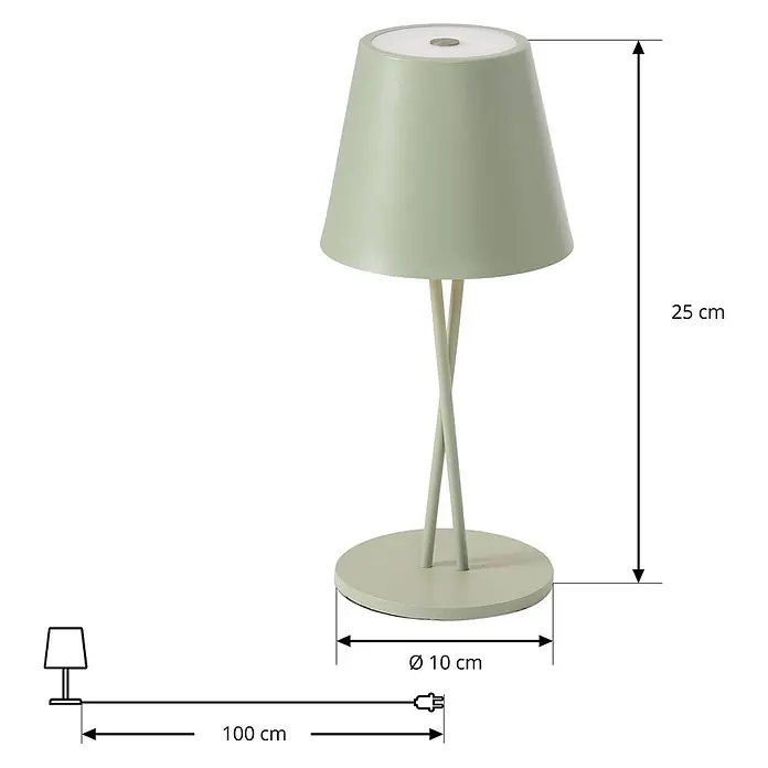 Lindby Tischleuchte Janea - L x B x H: 11,4 x 11,4 x 25 cm, grün, grün - Hellgrüne Tischlampe mit konischem Schirm, gekreuzten Beinen und rundem Fuß. Höhe 25 cm, Kabel 100 cm.