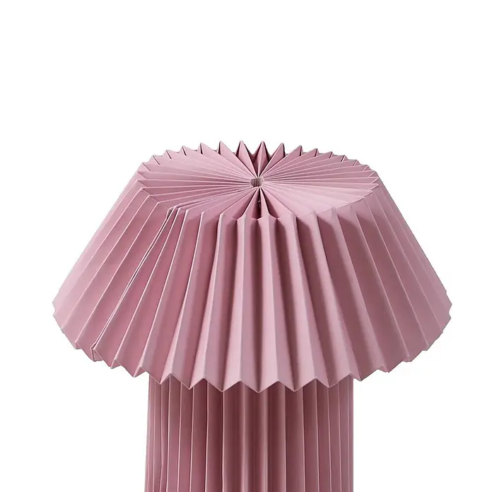 Lindby Tischleuchte Magali - L x B x H: 34 x 34 x 37 cm, violett / pink / rose, E14 - Rosa plissierte Tischlampe im Akkordeon-Design.