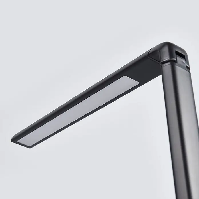 Lindby Tischleuchte Kuno - L x B x H: 37,6 x 15,8 x 46 cm, schwarz, schwarz - Schwarze, moderne LED-Schreibtischlampe mit verstellbarem Arm und integrierter weißer Lichtleiste.